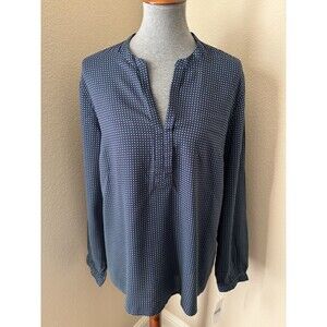 Tommy Hilfiger Women's Size XL Navy Blue Green Polka Dot Long Sleeve Rosini Top